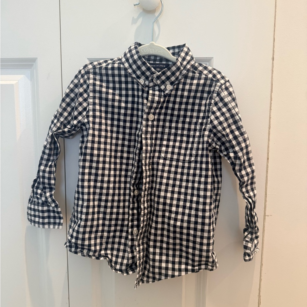 Janie and Jack Black and White Plaid Button-Down Shirt